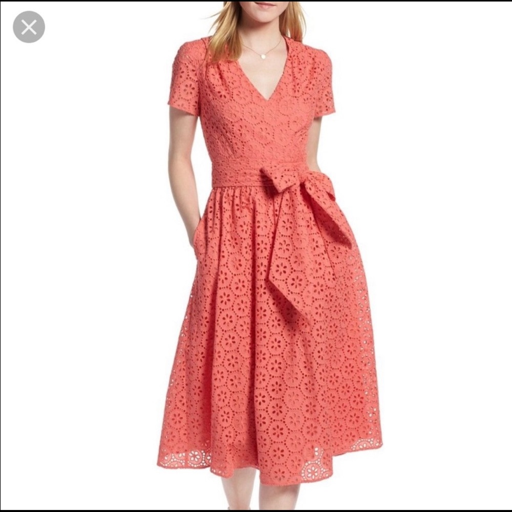 1901 Cotton Eyelet Coral Sugar Short Sleeve Dress
